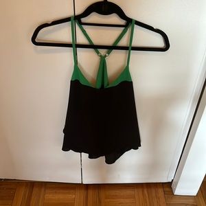 Bcbg black silky tank with green top/straps